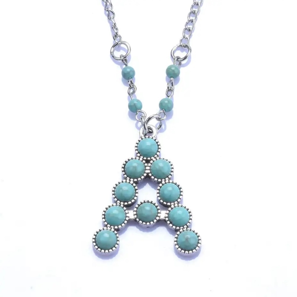 Western Turquoise Colored Stones Letter Initial A Statement Boho Necklace New